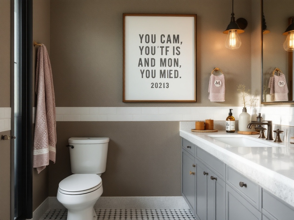 Mid Century Modern bathroom featuring personalized decor and stylish accessories.
